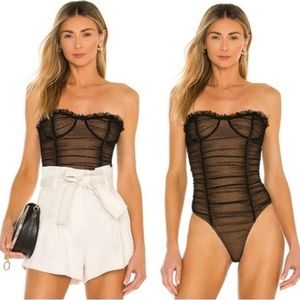 MAJORELLE Black Sheer Strapless Mesh Bodysuit